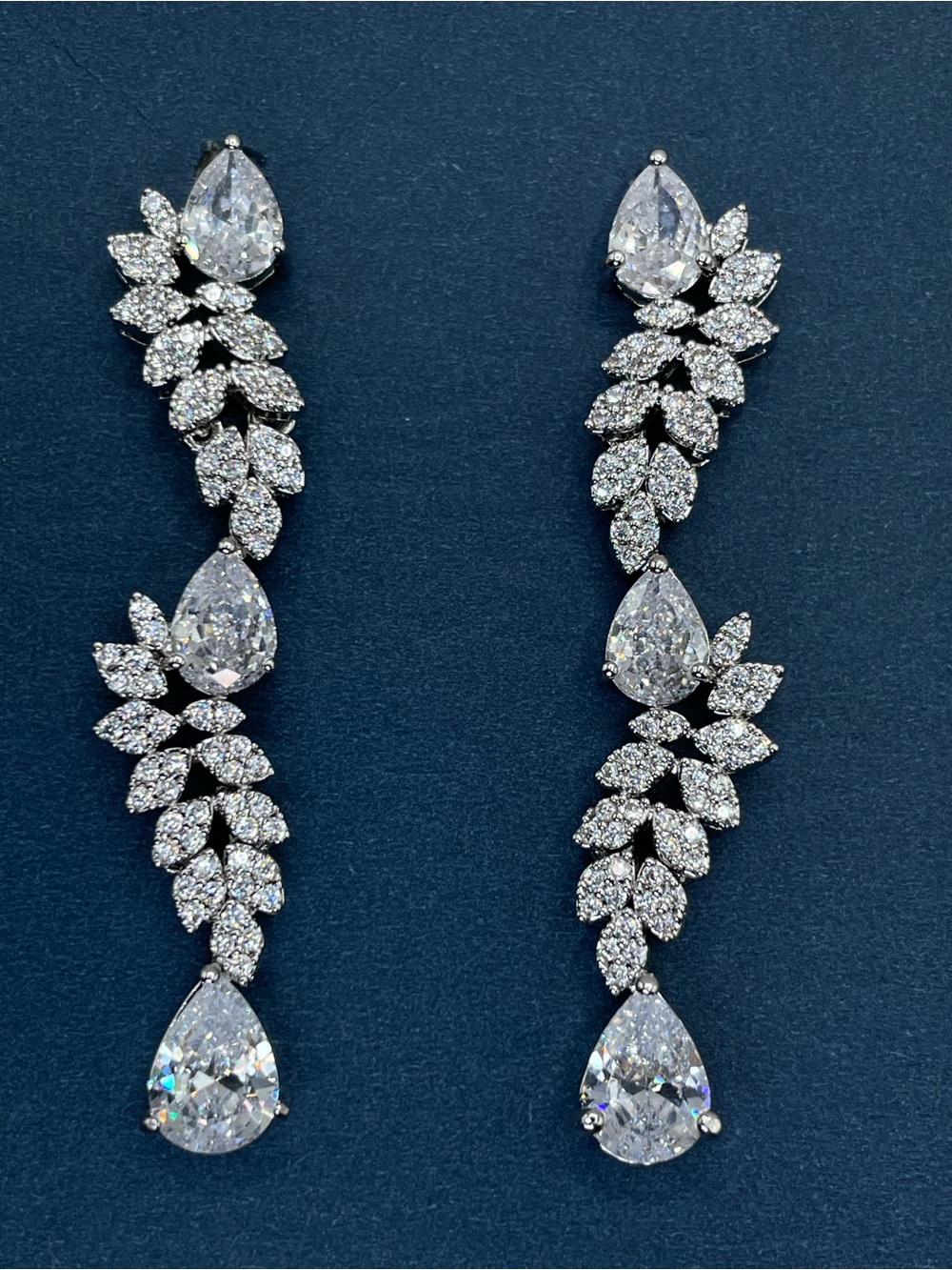 Swarovski Crystal Elements White Teardrop Crystal Art Deco Dangle Drop Earrings